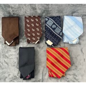 Vintage 1970s Wide Paisley Mens Necktie Lot of 6 Brown Blue Graphic Styles